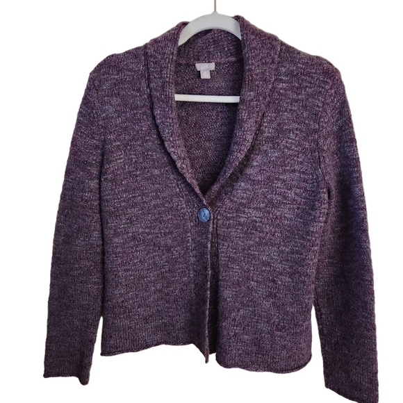 J. Jill Purple Marled Wool Alpaca Blend Shawl Collar Cardigan Sweater Size M - Picture 1 of 4